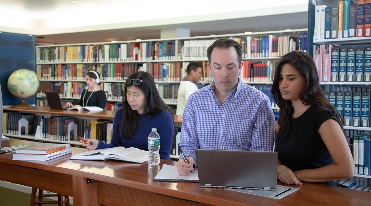 people working on laptop at library